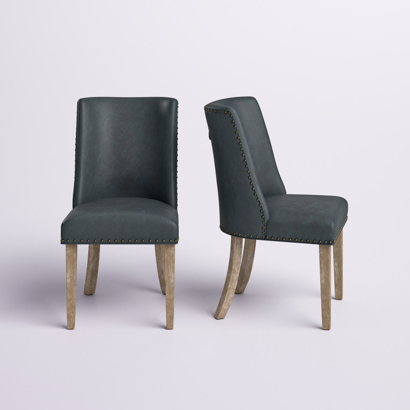 Chaise d'appoint Astrid en similicuir bleu marine (ensemble de 2), Bois naturel, Marine