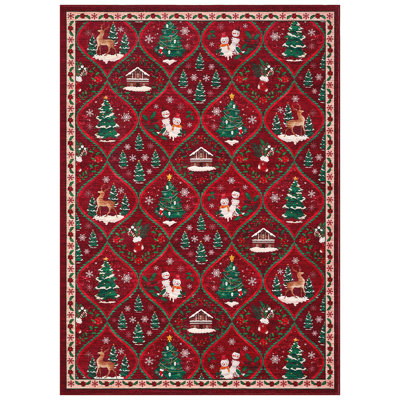 Tapis de Noël antidérapant lavable 3 x 5 po, tapis décoratif pour Noël, tapis doux antidérapant, tapis à poils courts imprimés fins, revêtement de sol pliable pour entrée