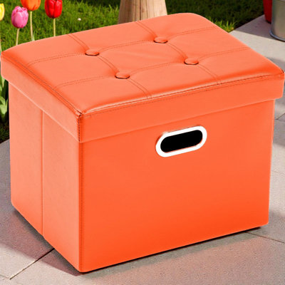 17x13x13" Collapsible Faux Leather Storage Ottoman with Lid and Handles – Foldable Footrest, Small Bench Seat, and Organizer for Living Room, Bedroom, or Entryway