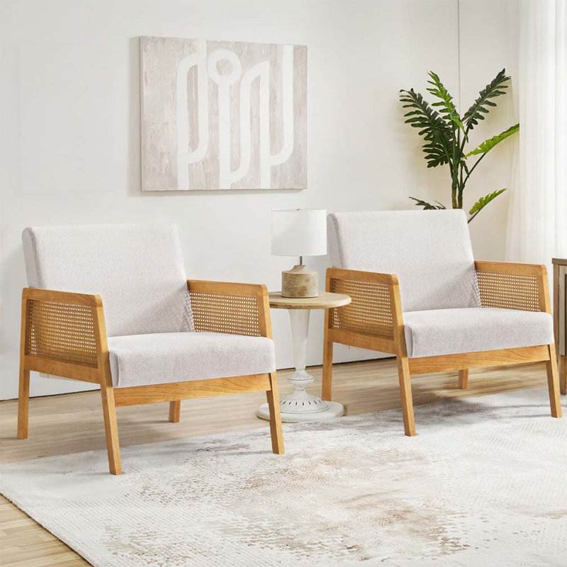 Chaise d'appoint à structure en bois avec coussin moelleux, Lin beige