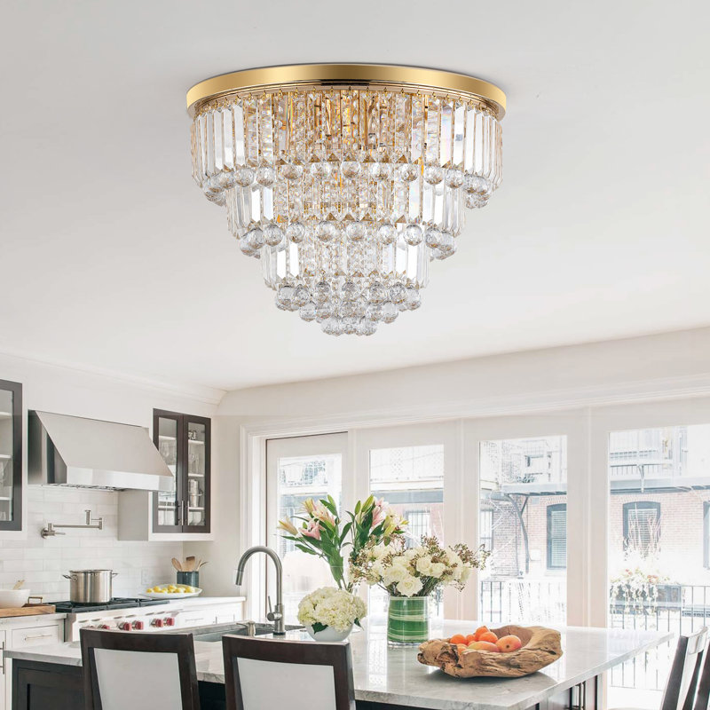   Plafonnier encastré lustre en cristal 6 lumières 20 "doré, Or