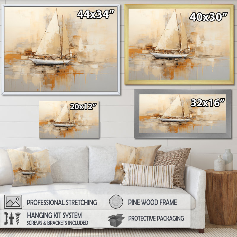 Voilier sur la mer, impression sur toile, Cadre flottant noir, H 30 po x l 40 po