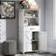 Armoire de cuisine blanche Farmhouse, grande armoire de rangement autoportante avec 2 portes fermées, 1 tiroir et tablettes ouvertes, armoire de rangement polyvalente pour garde-manger, vestibule, salon, salle à manger