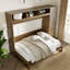 Lit escamotable double avec garde-robe, tiroirs et tablettes ouvertes