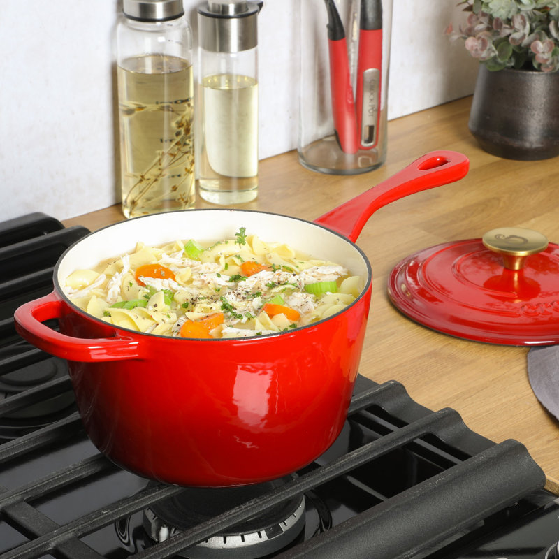 Casserole en fonte 3 pte avec couvercle Crock-Pot - lin mat blanc, Rouge dégradé