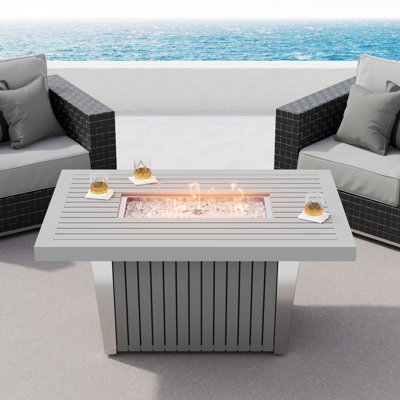 Aluminum Propane Outdoor Fire Pit Table with Hidden Fuel Tank Storage & Lid