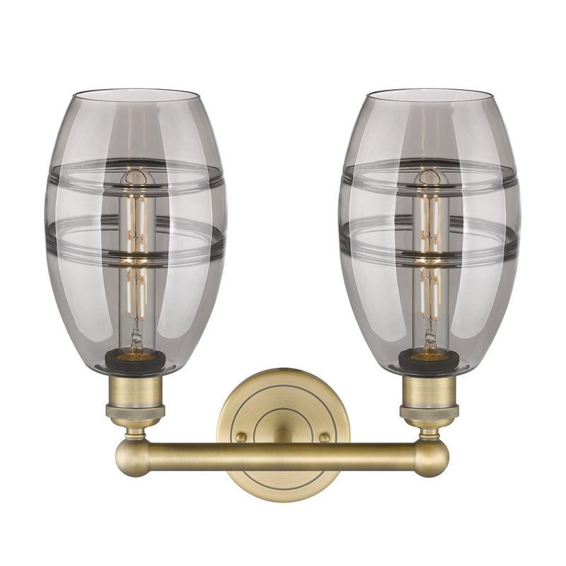 Éclairage pour meuble-lavabo à 2 lumières Kusham, Gris fumée clair, Laiton brossé