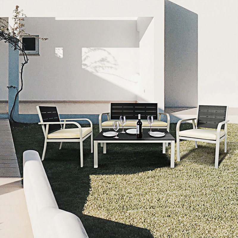Ensemble repas 4 personnes 38,58 "avec coussins Reding, Blanc / gris, Beige