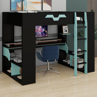 Durable Wood Loft Bed with Power Outlet, RGB Lights & Integrated Cable Management