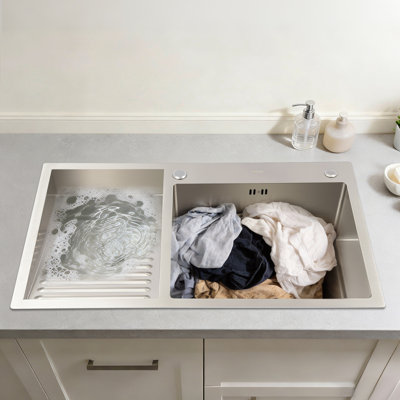 Household Stainless Steel Laundry Sink With Washboard