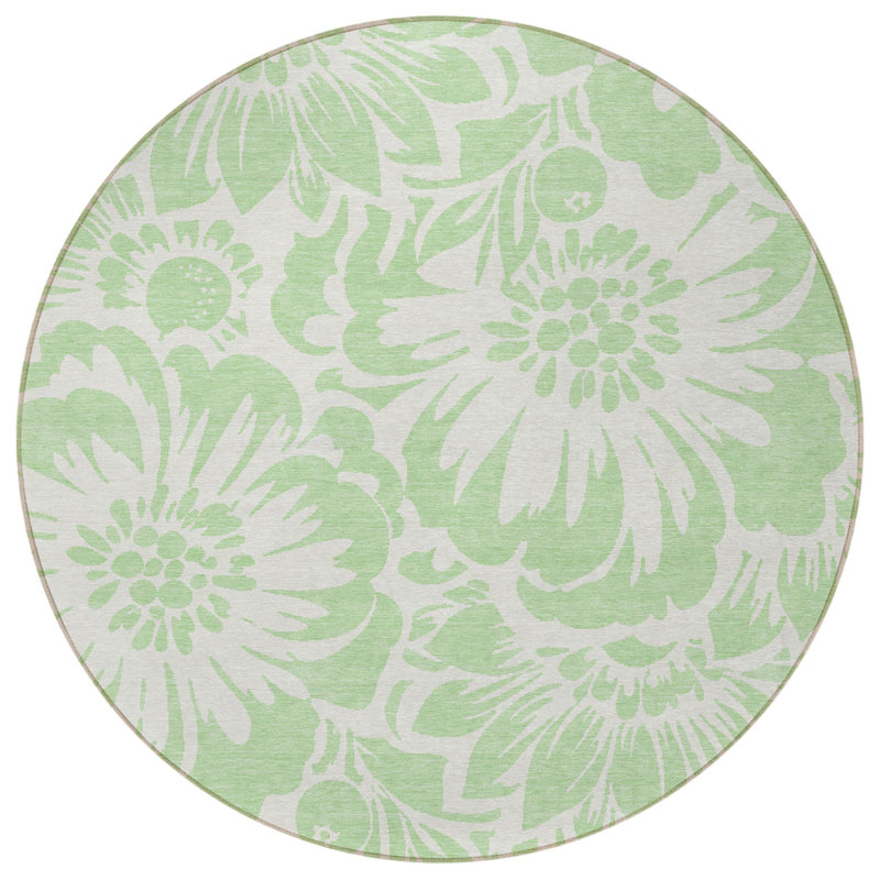 Tapis d'intérieur rond 8 po rond vert menthe et ivoire floral lavable antidérapant