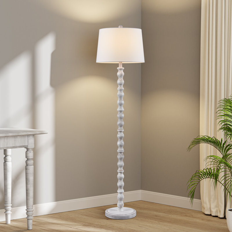 Lampe sur pied standard 59,5 "avec abat-jour en tissu blanc
