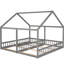 Lits plateforme simple de taille simple en gris - 2 côte à côte, construits en bois de pin ferme et lits de garde-corps, gris et robustes-1321948027
