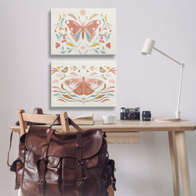  Folk Butterflies & Florals 2 PC Canvas Wall Art Set by Kim Allen