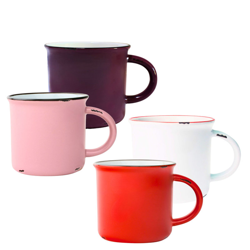 Canvas Home Tinware Stoneware Coffee Mug 16oz, Red/Plum/Pink/White