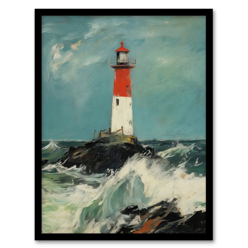 Solitary Lighthouse Against a Stormy Sea Single Picture Frame Wall Art