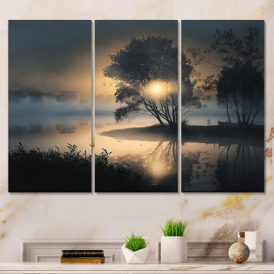 " Mystical Morning Fog Sunrise over the Lake " 3 Piece Art Mixed Media Print