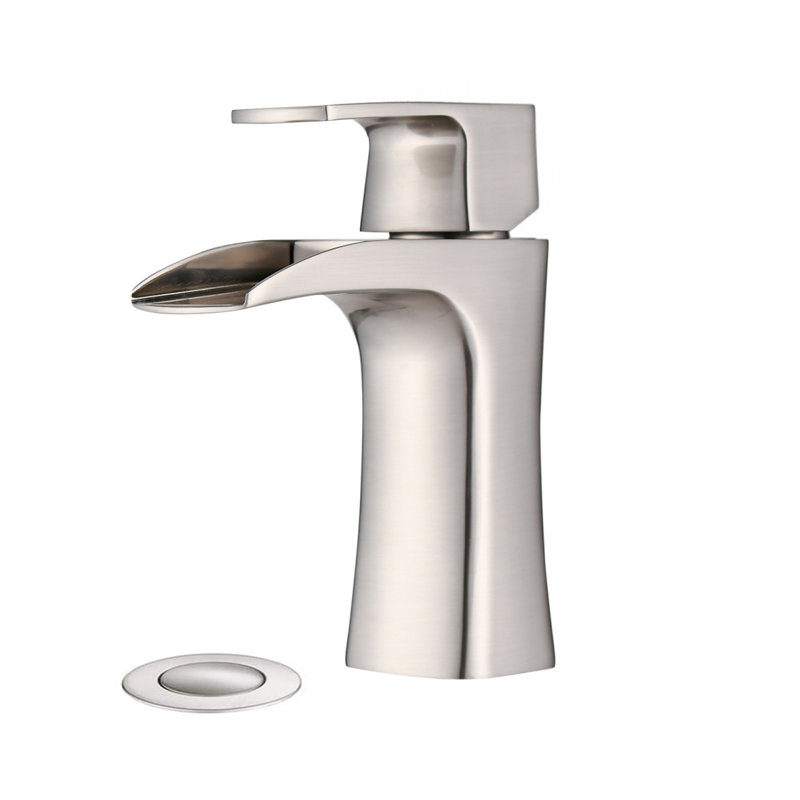 ADA Waterfall Bathroom Faucet - Single Handle Brass Faucet With Drain, 1-Hole Brushed Nickel, Nickel