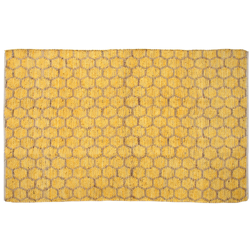 Eastman Geometric Hand-Knotted Cotton/Jute Yellow Area Rug, Rectangle 5' x 8'