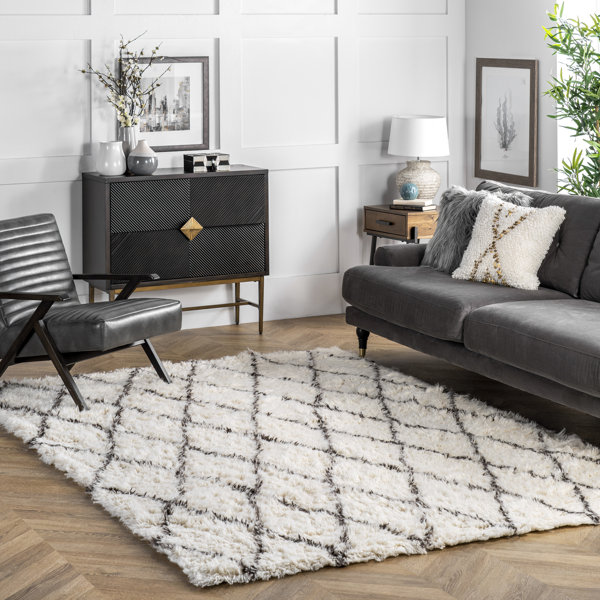 Langley Street Twinar Geometric Hand Knotted Wool Off White/Dark Gray Shag  Area Rug & Reviews