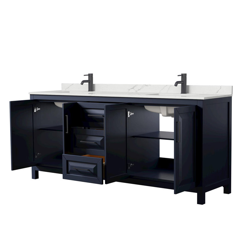 Daria 80'' W Vanity, Blue, Matte Black, White Quartz