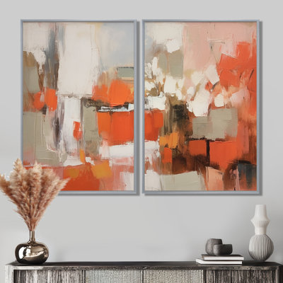 «Orange Minimalims Enchantment II», art abstrait grand marbre