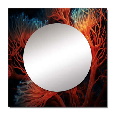 Generose - Colorful Red Anemone Reef Coastal Coral Under Water Square Mirror Wall Decor For Bedroom