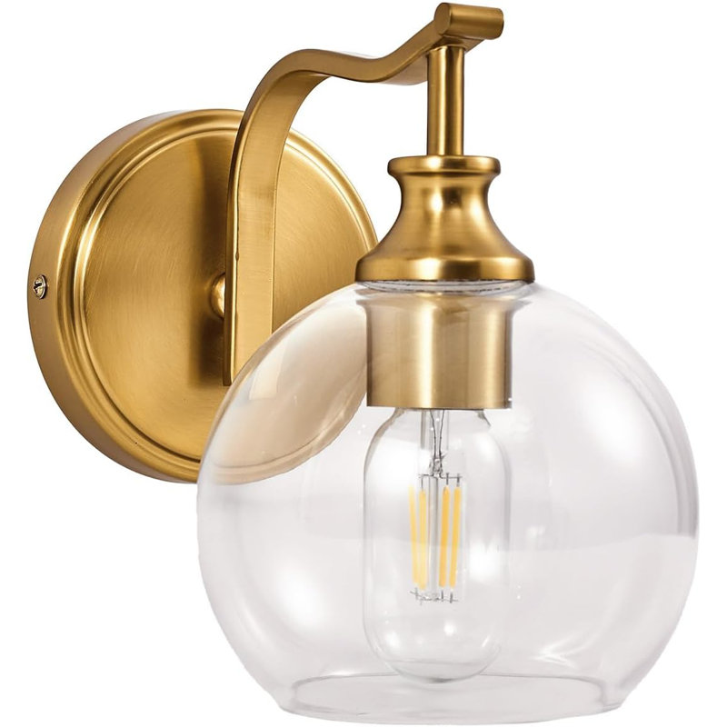 Applique murale en or brossé avec abat-jour sphérique transparent, lumière de meuble-lavabo à intensité variable pour miroir de salle de bain, cuisine, salon, couloir, fixation vers le haut ou vers le bas, base E26, certifié UL