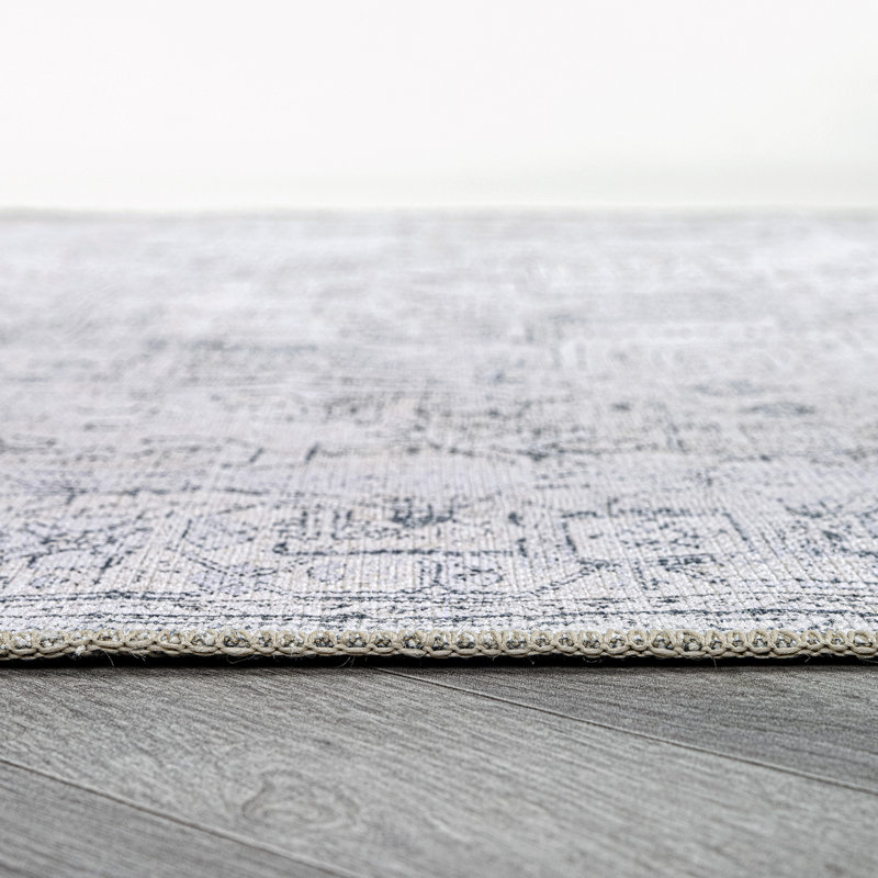 Tapis oriental antidérapant bleu / ivoire Griffey, Tapis de couloir 2 pi 6 po x 10 pi