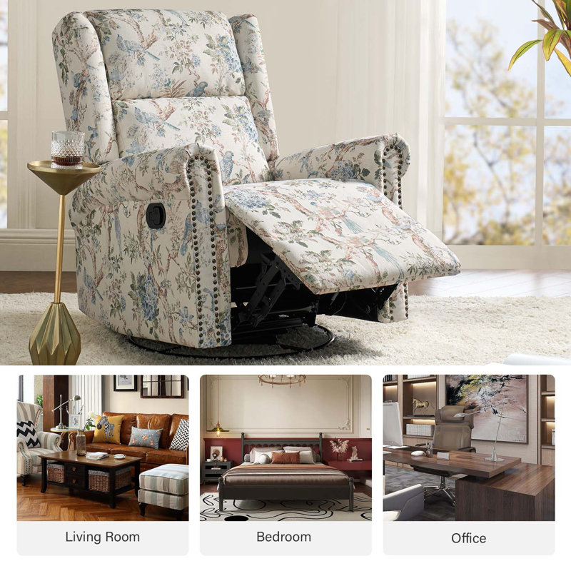 Fauteuil inclinable à bascule pivotant avec imprimé floral Alyissa, Polyester oiseau