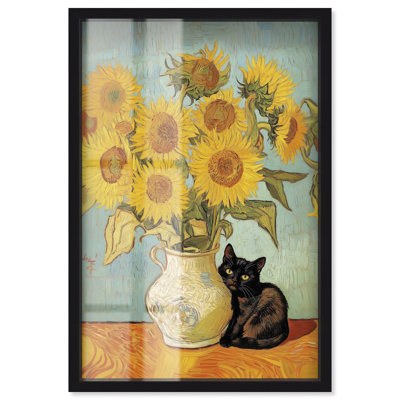 Reproduction d'art moderne de tournesol, chaton, boîte d'ombre, par Art Remedy