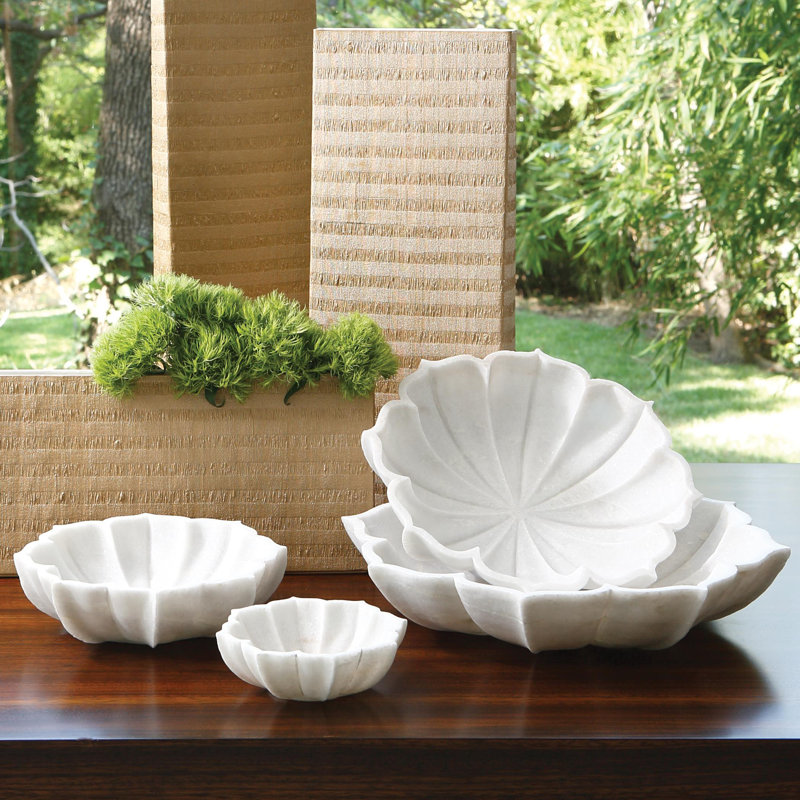 Marble Petal Bowl, 2.5" H x 12" W x 12" D