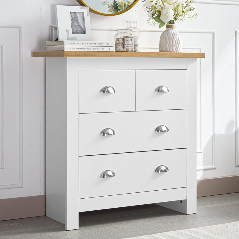 Tavion 79 cm W Chest of 4 Drawers, White/Oak