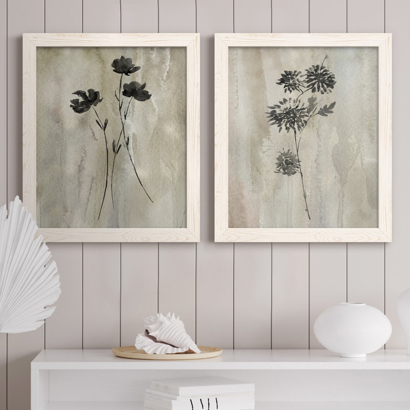 «Sumi-E Silhouette III», ensemble de 2 reproductions d'art, Toile encadrée, H 20 po x l 17 po, Blanc