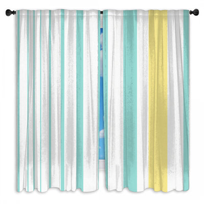Rideaux de fenêtre à rayures bleues et jaunes et transparents - 2 panneaux