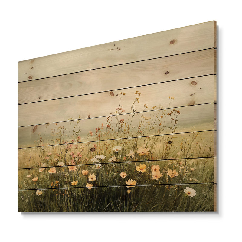 Yellow Country Wildflowers Dream - Wildflowers Wood Wall Art - On Natural Pine Wood, 30" H x 40" W x 0.78" D