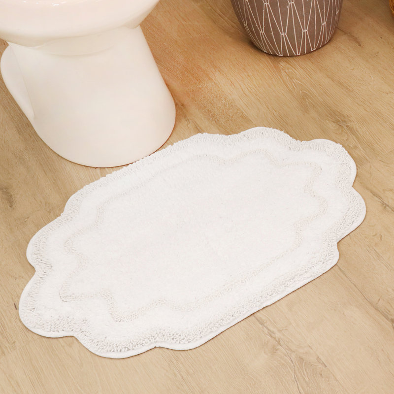 Dobrinka Bath Rug Plush 100% Cotton Mat, Unique Design, Absorbent, Quick Dry, White, 17"x24"(Rectangle)