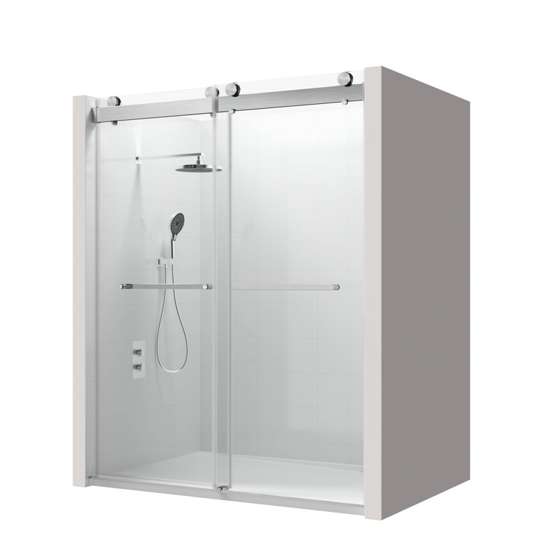 56 To 60 In. W X 76 In. H Double Sliding Frameless Soft-Close Shower Door With Premium 3/8 Inch (10Mm) Thick Tempered Glass