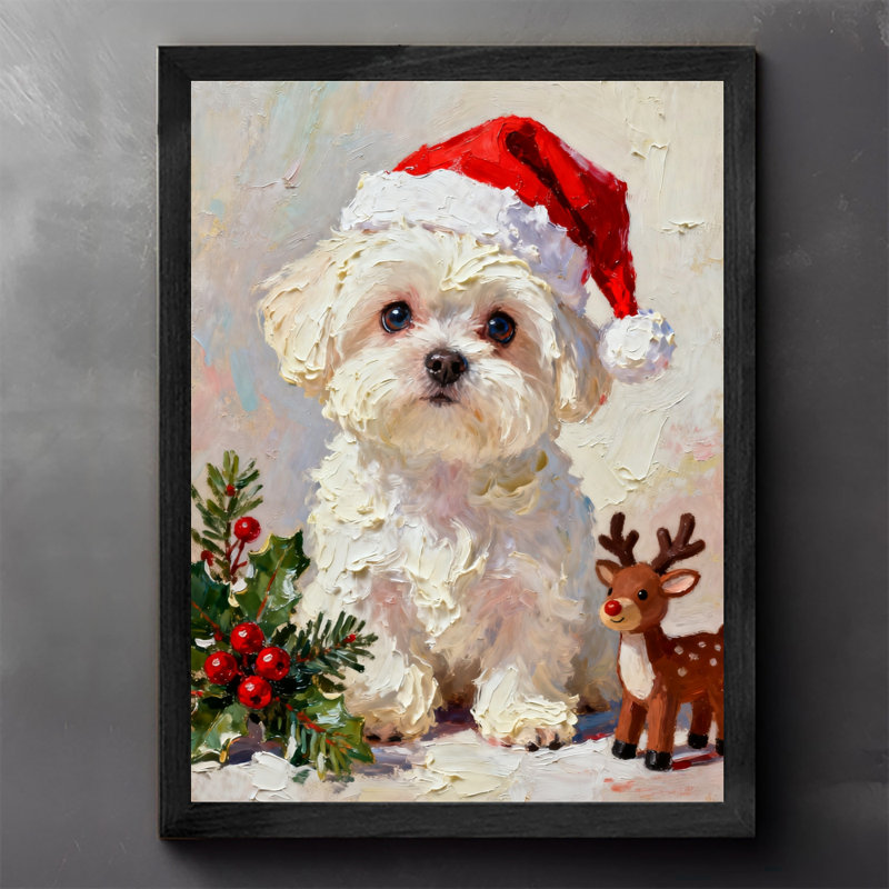 Art encadré noir, petit chien mignon de Noël rétro, impressions encadrées de style rétro, H 11 po x l 9 po