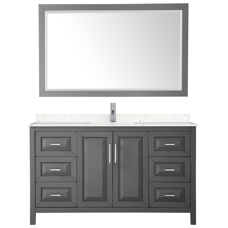 Daria 60'' Single Bathroom Vanity with Marble Top, Dark Espresso, Carrara Cultured Marble, Matte Black