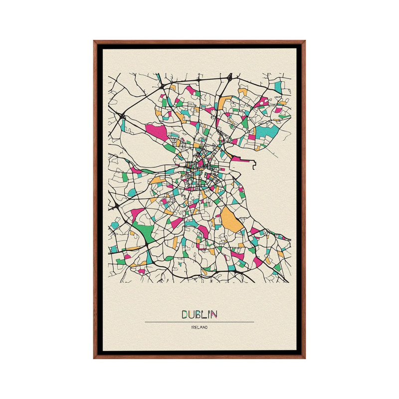 Dublin, Ireland Map by Ayse Deniz Akerman - Floater Frame Print on Canvas