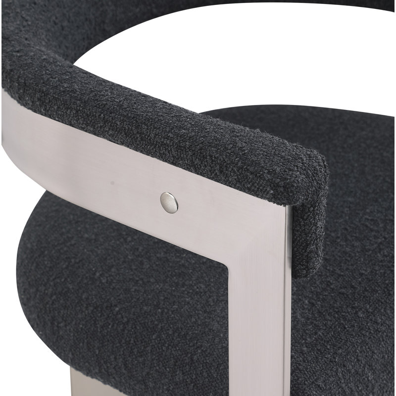Romeo Unfinished Upholstered Back Arm Chair, Brushed Chrome, Black Boucle Fabric