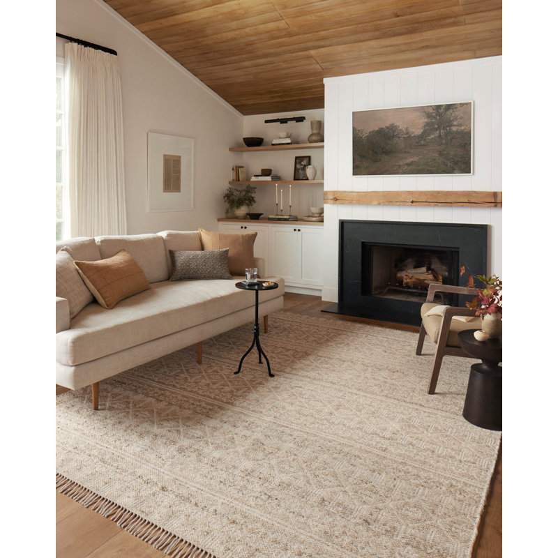 Sand and Ivory Geometric Wool Cotton Flatweave Rug 3'-6" x 5'-6"