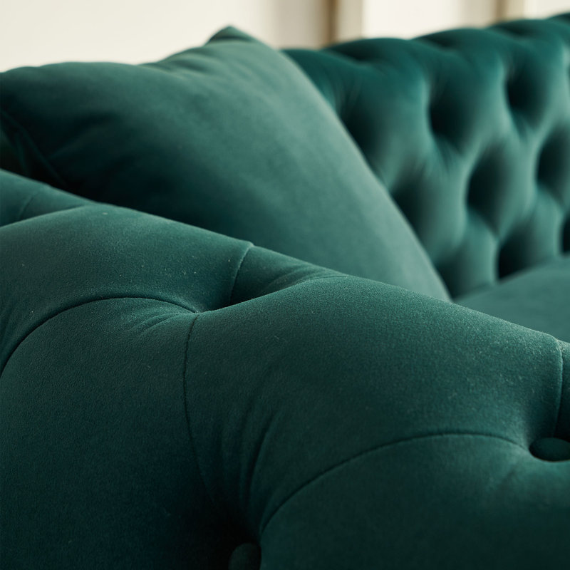 Canapé capitonné moderne de luxe l 86 po avec 2 pièces de coussins décoratifs pour le salon, la chambre à coucher, couleur verte