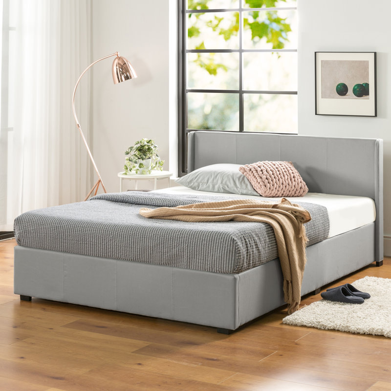 Estella Upholstered Bed Frame with Headboard, Ottoman Under-bed Storage, Light Grey, Kingsize (5')