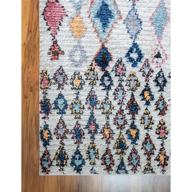 Tapis beige / bleu marine / gris Southwestern, Rectangle 4 pi 1 po x 6 pi 1 po