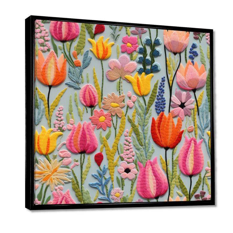 «Blooming Tulips Colorful Summer - Tulips», art mural, Toile avec cadre flottant noir, H 30 po x l 30 po x P 1 po