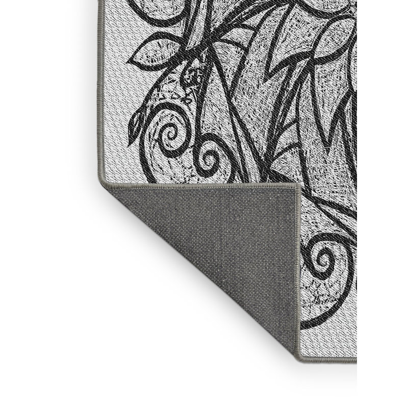 Tapis noir/blanc tissé à la machine, Rectangle 5 pi x 7 pi