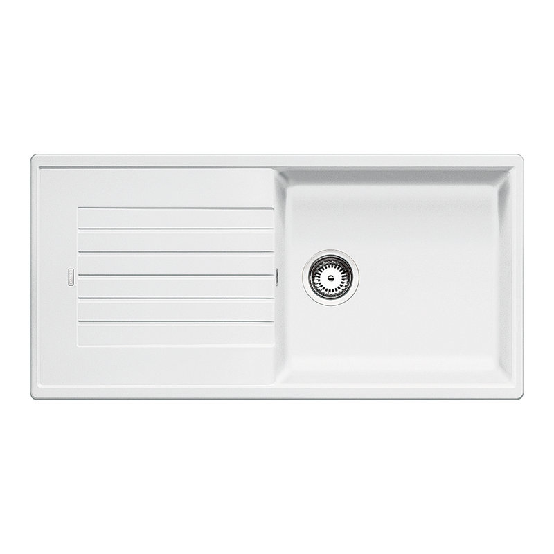 Zia Single Bowl Inset Kitchen Sink, White, 202mm H x 500mm W x 1000mm L