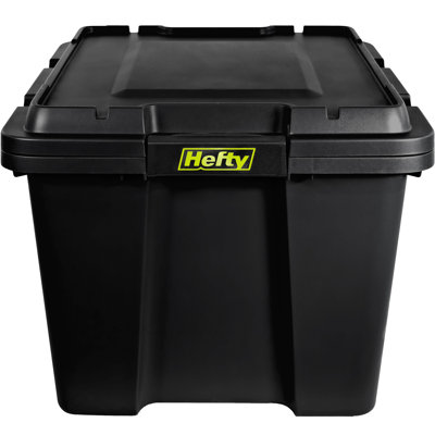 Hefty MAX PRO 18 Gallon Heavy Duty Storage Tote with Latching Lid, Stackable Garage Storage Bin, Black, 6-Pack